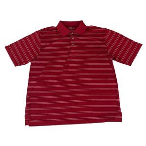PGA Tour Men's Polo Golf Shirt Striped L Red White 100% Polyester Short Sleeve